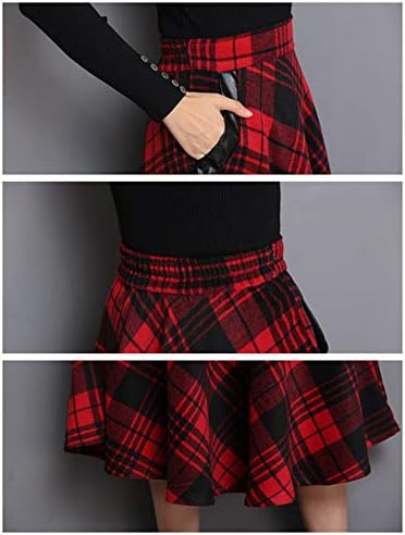 IDEALSANXUN Womens Plaid Wool Skirts Elastic Waist A-Line Pleated Tartan Long Skirts