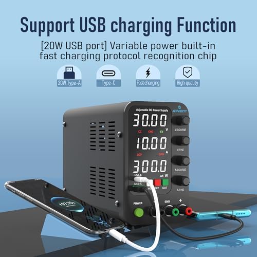 DC Power Supply Variable, 0-32V 0-10A Switching Bench Power Supply with Intelligent Charging Mode, 20W USB & Type-C Quick-Charge, Encoder Knob, Output Switch, 4-Digit LED Display - SPS-3010C