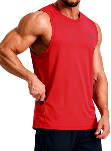 KPSUN Men's Quick Dry Workout Tank Top Summer Beach Shirt | UPF 50+ Sleeveless Gym Muscle Shirt with Hidden Pocket for Keys. Ideal for Gym Training, Outdoor Running, And Beach Workouts
