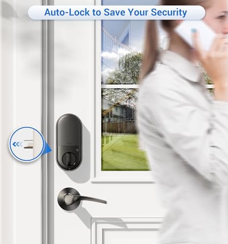 Veise RZ07B Fingerprint Smart Lock with 2 Lever Handle Set, Matte Black