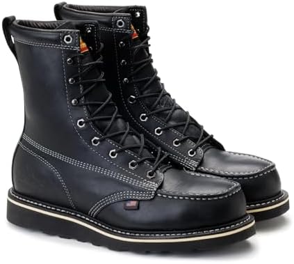 Thorogood American Heritage 8” Steel Toe Work Boots for Men - Full-Grain Leather with Moc Toe, Slip-Resistant Wedge Outsole, and Comfort Insole; EH Rated