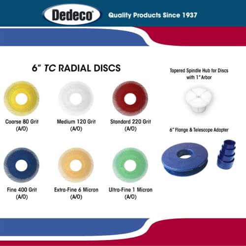 Dedeco Sunburst Radial Bristle Disc 1 Pack - 6 1/2" Curved - 1/2" Arbor - Red 220 Grit (Standard) - Aluminum Oxide for Polishing & Finishing