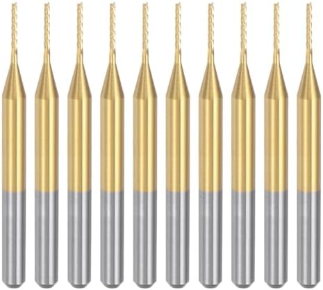 uxcell 10Pcs 0.8mm Titanium Coat Carbide End Mill Engraving Milling Cutter CNC Router Bits for PCB Machine, 1/8" Shank