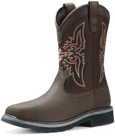 NINGO Steel Toe Boots for Men, Comfortable Square Toe Cowboy Work Boots