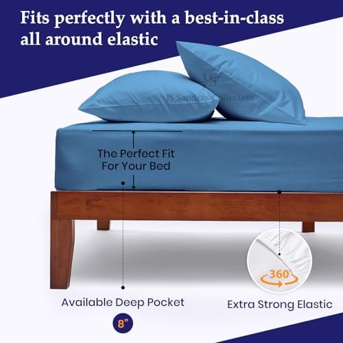 JS Sanders XL V Berth Boat Sheet 3 Pcs 600 TC Egyptian Cotton,Mediterranean Blue