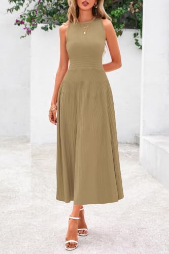 PRETTYGARDEN Women's Summer Pleated Midi Work Dress