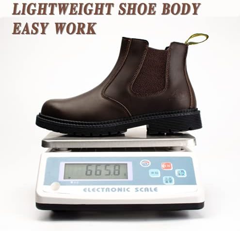 NOLINSHIELD Mens Steel Toe Work Boots Slip On Chelsea Safety Shoes