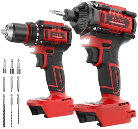 Ecarke Cordless Impact Driver and Drill Combo Kit Compatible with Milwaukee 18V Battery, 3100 In-lbs 1/4" Impact Driver and 440 In-lbs 3/8'' Power Drill with Bits, Brushless, LED Light(Tool Only)