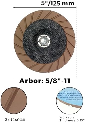 Concrete Grinding Wheel 5" Ceramic Diamond Cup Wheel for Floor Grinding, 400# Dry Edge Polishing Discs Fits Angle Grinder, 5/8"-11