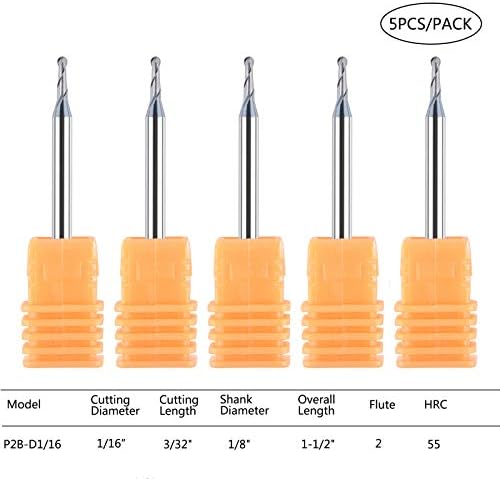 SpeTool 5Pc/Pack 1/16" Cutter Spiral End Mill 1/8" Shank for CNC Machine Milling Toos Router Bits