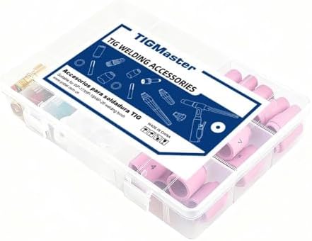 100 Pcs TIG Welding Torch Kit Consumables for WP-17/18/26, Includes Alumina Nozzles, Stubby Gas Lens, Collets, Glass Cup for Arc Welder Accessories Set