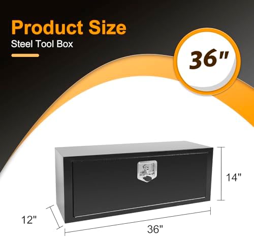 36 Inch Underbody Truck Box Steel Storage Tool Box,36" x 12" x 14" Tool Chest Organizer w/Lock and Keys For Pickup,Truck Bed, RV, Trailer,Heavy Duty Waterproof Black box