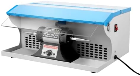 500W Jewelry Polisher, Bench Polishing Buffing Machine with Infinitely Adjustable Speed & Light, 0-10000Rpm & Low Noise, Dust Collector Bench Top Polisher for Jewelry Aluminum Chrome Acrylic Etc