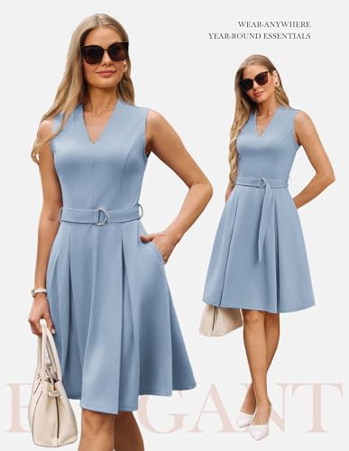 GRACE KARIN Women's Fit and Flare Work Business Dress with Belt