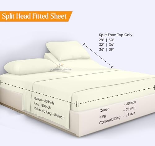 JS Sanders Collection 600TC Flex Top Queen Sheets for Sleep Number Bed - 100% Cotton 4 Pcs Top Split Queen Sheets for Adjustable Bed Queen 36 Inch Down Ivory -18 Inch Deep