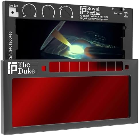The Duke 1.0 | Shade 5-13 Adjustable Red Auto Darkening Welding Lens | 2" x 4 1/4" x 0.33" | Adjusts From Shades 5-13 (9 Lenses In 1) | Red Front - Green/Blue Weld View | Ridge Products Royal Series