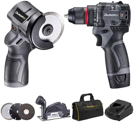 Durofix G12 Series RK12136-2-K3 12V Cordless 3/8" Hammer Drill Power Tool Combo Kit with 3 Inch Compact Cut Off Tool, 1 Battery & Charger