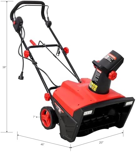 20 Inch Electric Snow Blower with Wheels, Corded Electric Snowblower with Dual LED Lights for Patio Driveway Walkways, 15-Amp Snow Thrower Lightweight with 30 FT Throwing Distance (Red)