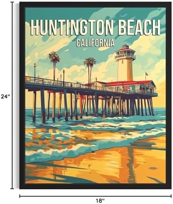 Huntington Beach California Unframed Wall Art Print Poster, US Vintage Retro Beach Scenery Posters Prints for Restroom Home Picture Painting Artwork Gallery 219 (Huntington Beach California, 24"L x 18"W, Unframed)