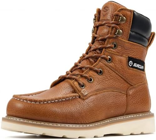 SUREWAY Men's 8" Moc Toe Full-Grain Leather Soft Toe Work Boots, EH Rated