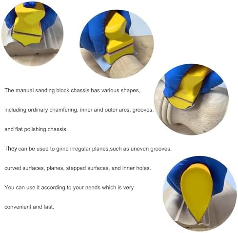 Hand Sanding Block Set of 16,Interchangeable Assorted Contoured Profile Sanding Pad Kit,Hook and Loop Abrasive Sanding Chassis for Sand Wood Furniture, Auto Paint and Crafts,Yellow