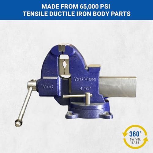 Yost Vises 32C Combination Vise | 4.5 Inch Jaw Width Heavy-Duty Utility Pipe and Bench Vise | Secure Grip with Swivel Base and Large Pipe Jaw Capacity | Made with Ductile Iron | Blue