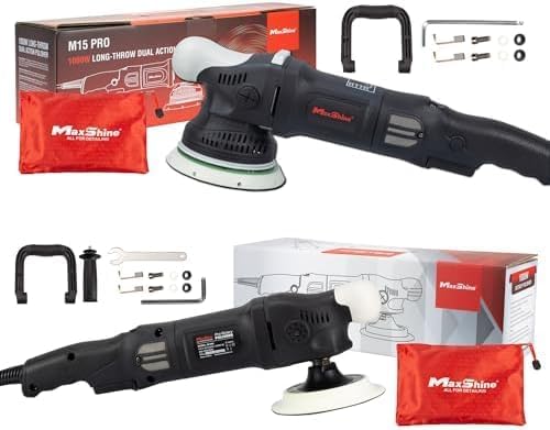 Maxshine 5” Dual Action & 5” Rotary Polisher Set – 15mm Long Throw 1000W Car Buffer with 5” Backing Plate & Variable Speed – Professional Auto Detailing Tool for Cars, Trucks, SUVs & Boats