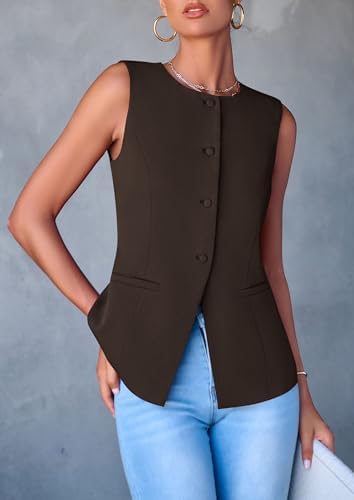 PRETTYGARDEN Women Tailored Suit Vest Business Casual Tops