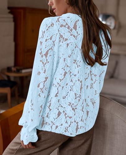 PRETTYGARDEN Women's Fall Trendy Long Sleeve Lace Tops