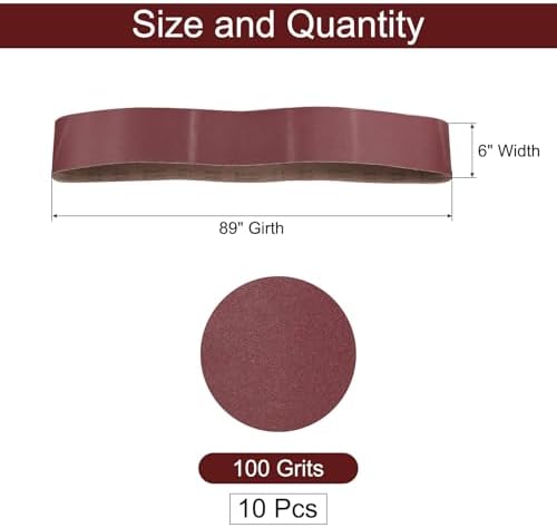 uxcell 10pcs 6" x 89" Sanding Belts 100 Grits Aluminum Oxide Abrasive Belt Sander Paper Sanding Papers for Metal Wood Grinding Polishing, Reddish Brown