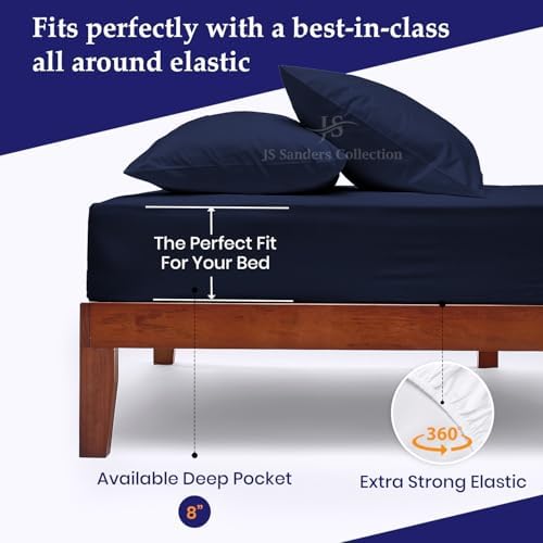 JS Sanders AFT Berth Boat Sheet 3 Pcs 600 TC Egyptian Cotton,Navy Blue