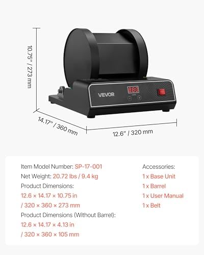 VEVOR Rock Tumbler Kit, 17 lbs Rock Polishing Kit, 2-Speed Stone Polishing Kit with 240-Hour Polishing Timer, Rock Polisher with Belt-Driven Brushless Motor, Rock Polisher for Adults and Kids
