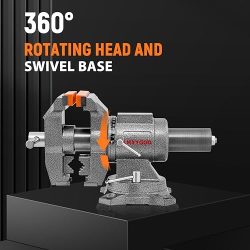 Bench Vise, 5inch Width 5inch Jaw Opening, 360° Swivel Base, Multipurpose Heavy Duty Workbench Vise with Anvil and 1 Pair Vise Jaw Pad, Table Vise Clamp force 5500LBS