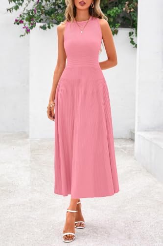 PRETTYGARDEN Women's Summer Pleated Midi Work Dress