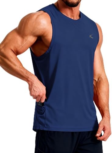 KPSUN Men's Quick Dry Workout Tank Top Summer Beach Shirt | UPF 50+ Sleeveless Gym Muscle Shirt with Hidden Pocket for Keys. Ideal for Gym Training, Outdoor Running, And Beach Workouts