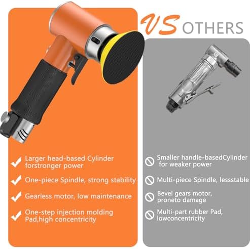 1/2/3 Inch Random Orbital Air Sander, Mini Da Sander for Auto Body Work, High Speed Pneumatic Sander for Metal & Woodworking/Car Polishing Waxing/DIY Projects(60PCS Sandpapers Included)