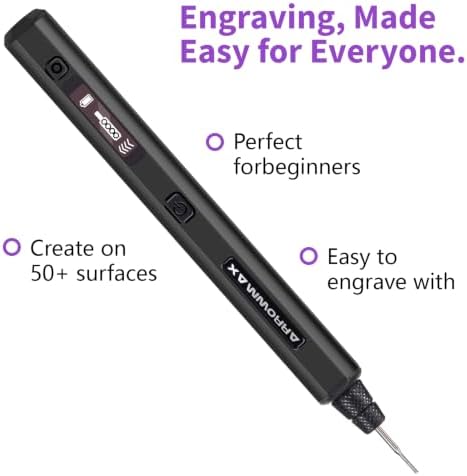 AM ARROWMAX Mini Engraving Pen: Ultimate Cordless Portable Tool for Artists & DIYers - Engrave 50+ Surfaces - Beginner Friendly - Engraving Pen for Bead, Metal, Wood, Glass and Plastic,Black