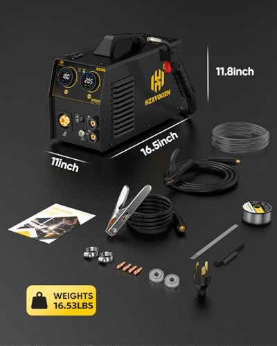 H HZXVOGEN 205A MIG Welder, 110/220V 5 in 1 Gas Pulse MIG/Flux Core Pulse MIG/Stick/Lift TIG/Spool Gun Welding Machine with Synergic Multiprocess Aluminum Welder Machine