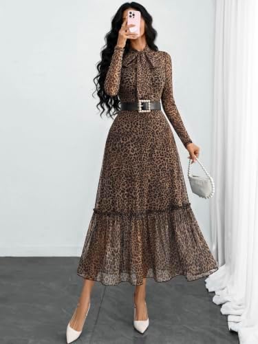 GothDark Polka dot Dress for Women Tie Neck Bow Ruffle Fall Vintage Dress
