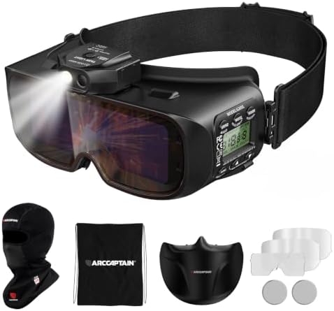 ARCCAPTAIN Auto-Darkening Welding Goggles Kit with LED Light, Shade 3/5-13