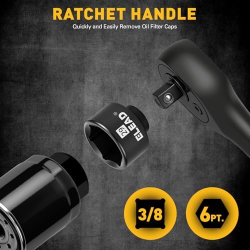 ELEAD 7-Piece 24-38mm Oil Filter Socket Wrench Set, 3/8'' Drive Oil Filter Cap Removal Tool, Oil-change Kit with 3/8'' Drive Ratchet Wrench Handle, Compatible with Toyota BMW Audi VW Porsche Vehicles