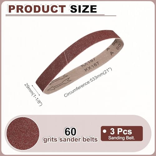 HARFINGTON 1-1/8 x 21 Inch Sanding Belts, 3 Pcs 60 Grits Aluminum Oxide