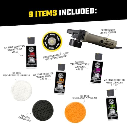 Chemical Guys, TORQX Random Orbital Polisher Kit, 800W Motor, 9-Piece
