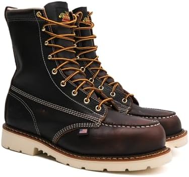 Thorogood American Heritage 8” Steel Toe Work Boots for Men - Full-Grain Leather with Moc Toe, Slip-Resistant Wedge Outsole, and Comfort Insole; EH Rated
