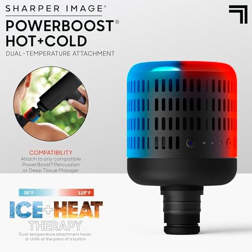 Sharper Image® Powerboost Hot + Cold Dual-Temperature Massage Gun Attachment - Instant Heat & Cold, 6 Temperature Levels, Compatible with Powerboost Massage Guns, Black