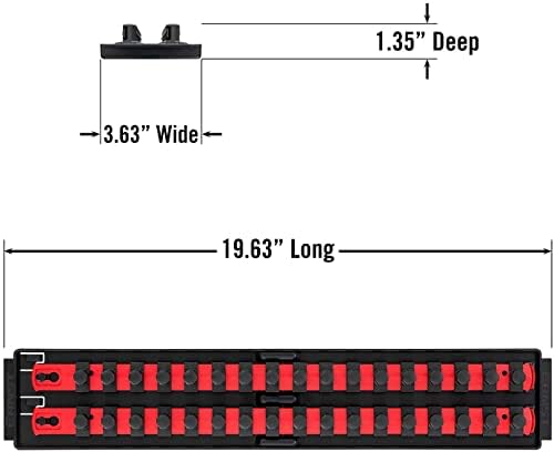 Ernst Manufacturing 19-Inch Socket Boss 2-Rail 1/2-Inch-Drive Twist-Lock Socket Organizer, Red (8454-A) - Made in USA