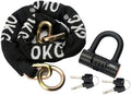 OKG Ultra Security Motorcycle Chain Lock - 4 Keys, 13lbs, 5 ft x 1/2 in (12mm) Thick Noose Security Chain Combo 11/16" (18mm) Small U Lock for Motorcycles, Mopeds, E-Bikes, Trailers, ATVs, etc.