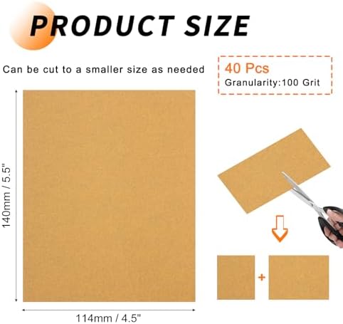 40 Pcs 100 Grit Sandpaper 4.5 x 5.5 Inch Sand Paper Alumina Gold