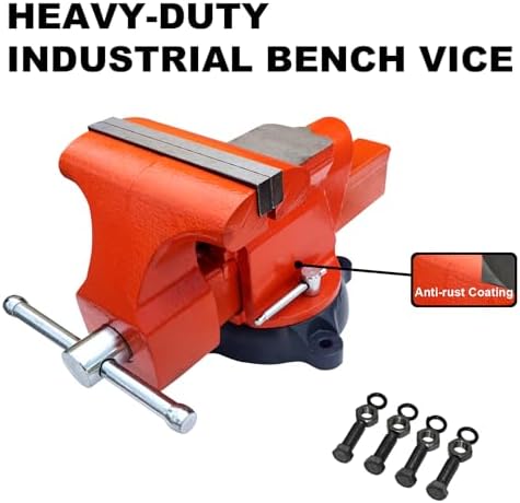 Bench Vise 6 Inch Jaw Width 5.5 Inch Jaw Opening Home Vise - Secure Grip with 360° Swivel Base Home Vise Rotation Base - Assembled with a Combination of Heavy Duty Cast Iron and Steel - Orange