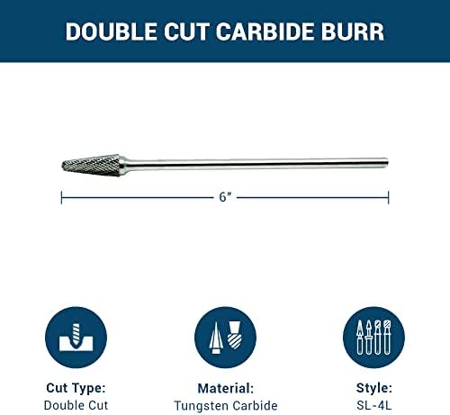 Benchmark Abrasives 6” Taper Shape Radius Double Cut Tungsten Carbide Die Grinder Bits Metal Deburring Tool Rotary Burr, 1/4 Inch Shaft, Engraving Tool for Woodworking Shaping Carving (SL-4)